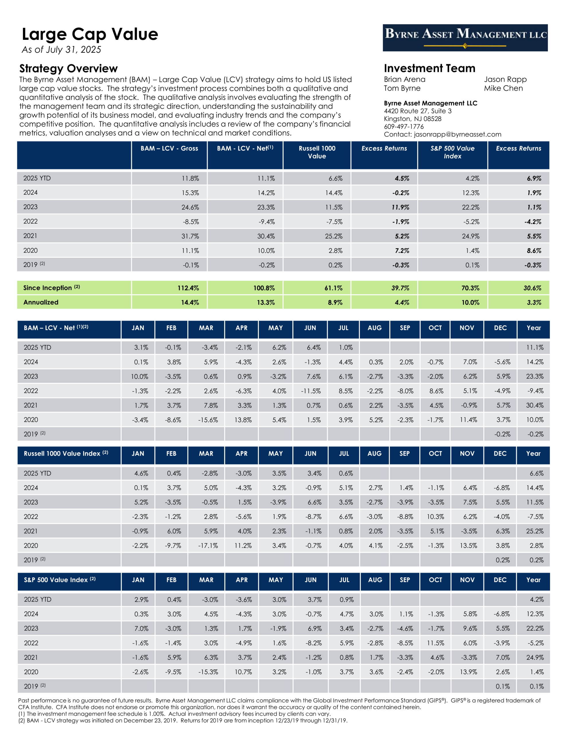 Large Cap Value Tear Sheet Preview