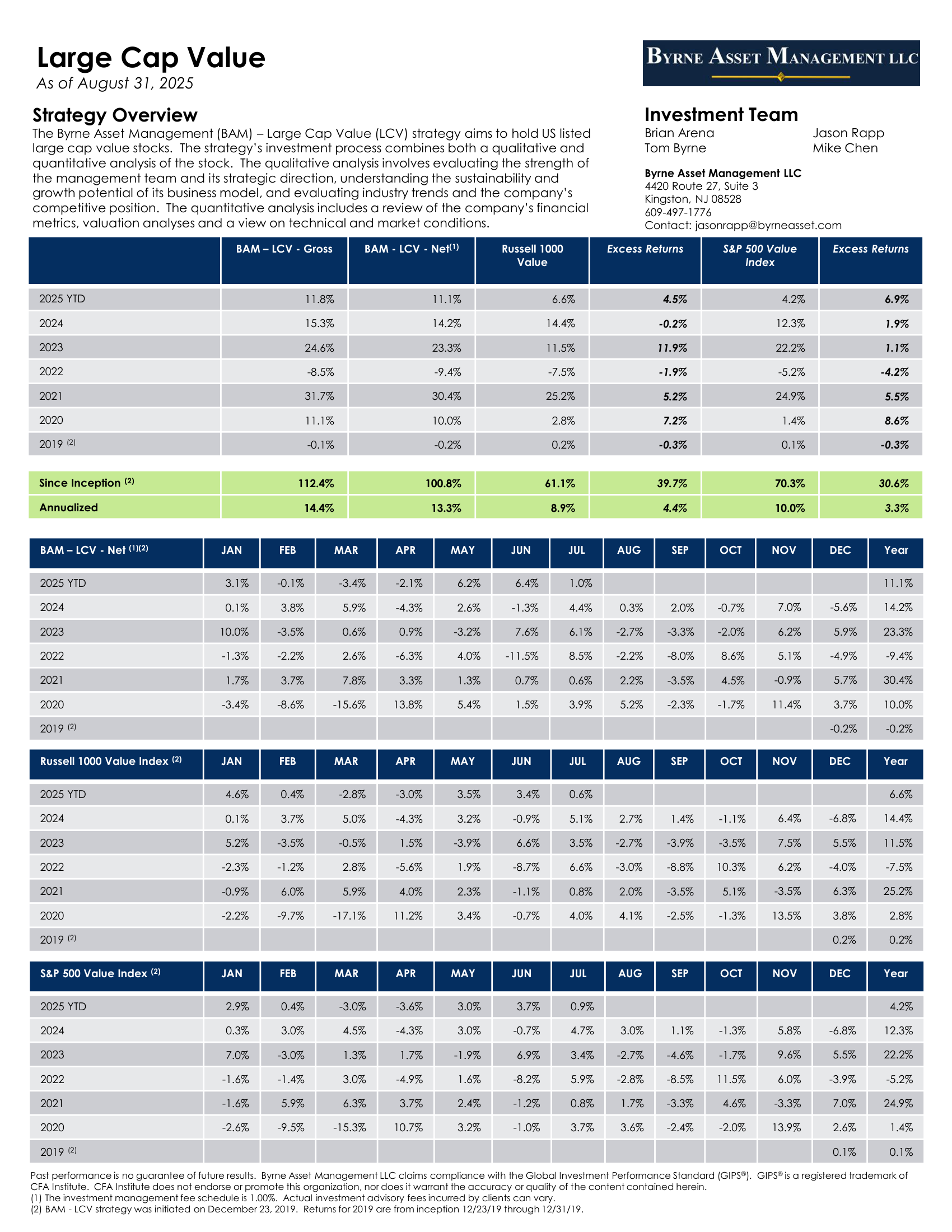 Large Cap Value Tear Sheet Preview